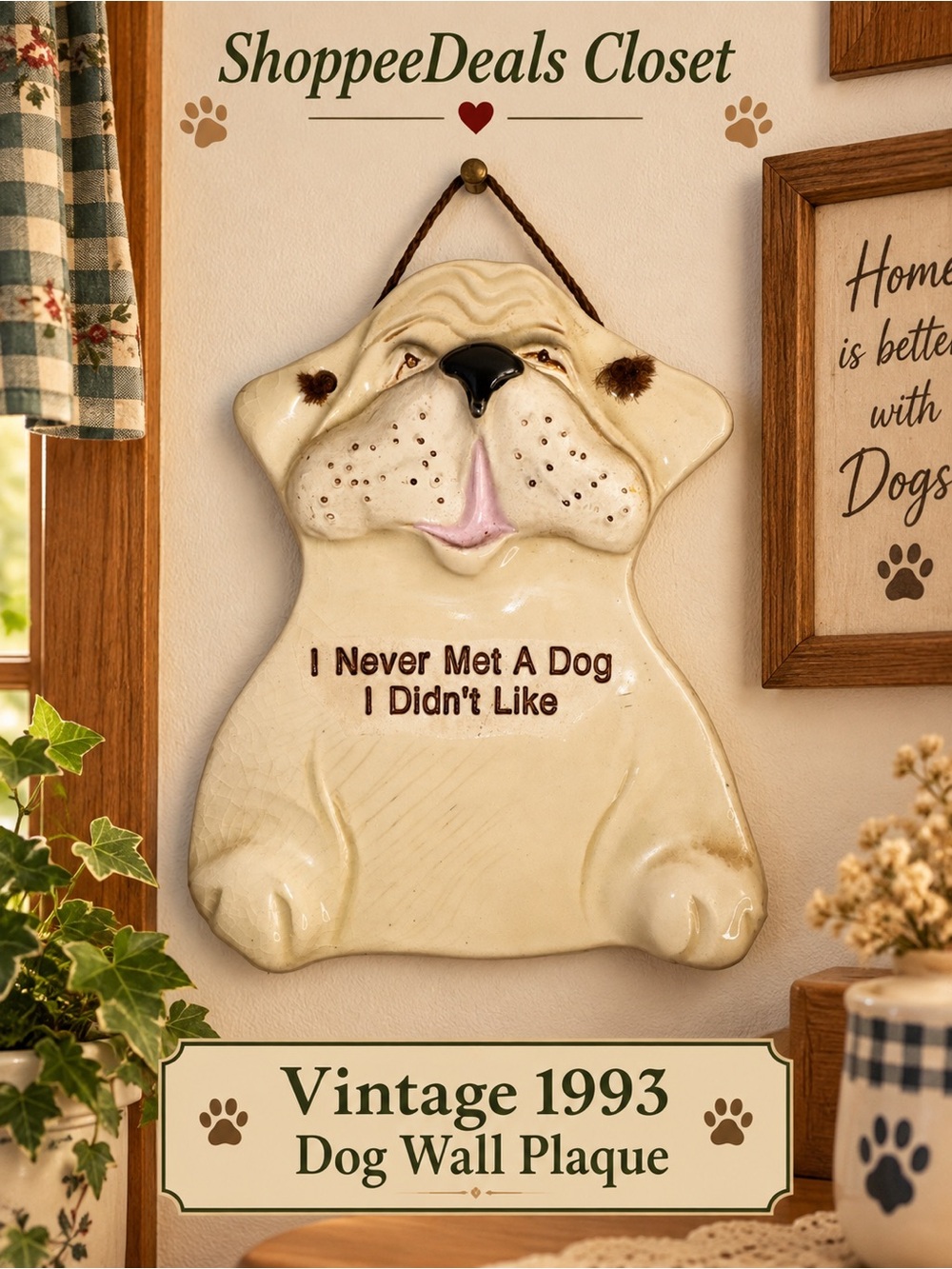 Vintage 1993 Smoky Mountain Pottery Dog Wall Plaque